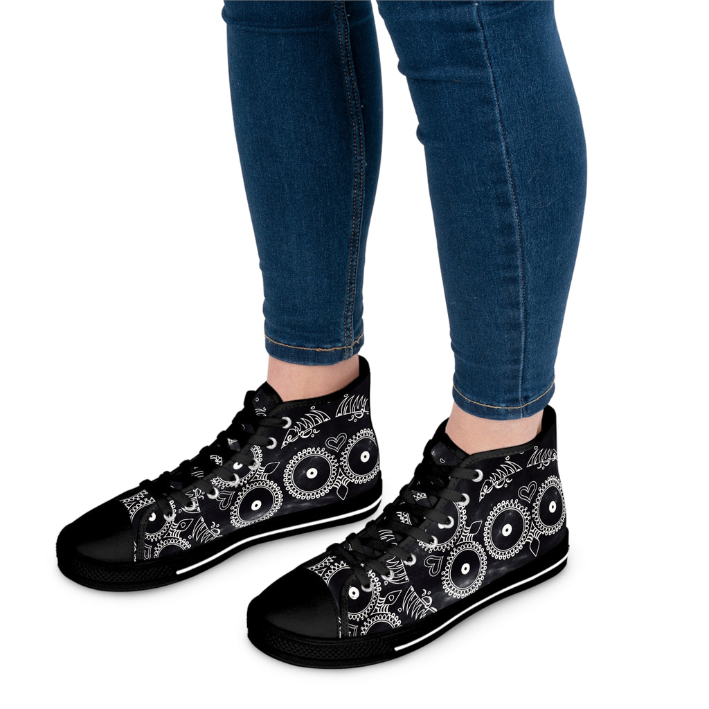 Skulls Women's High Top Sneakers - Gothic Punk Shoes