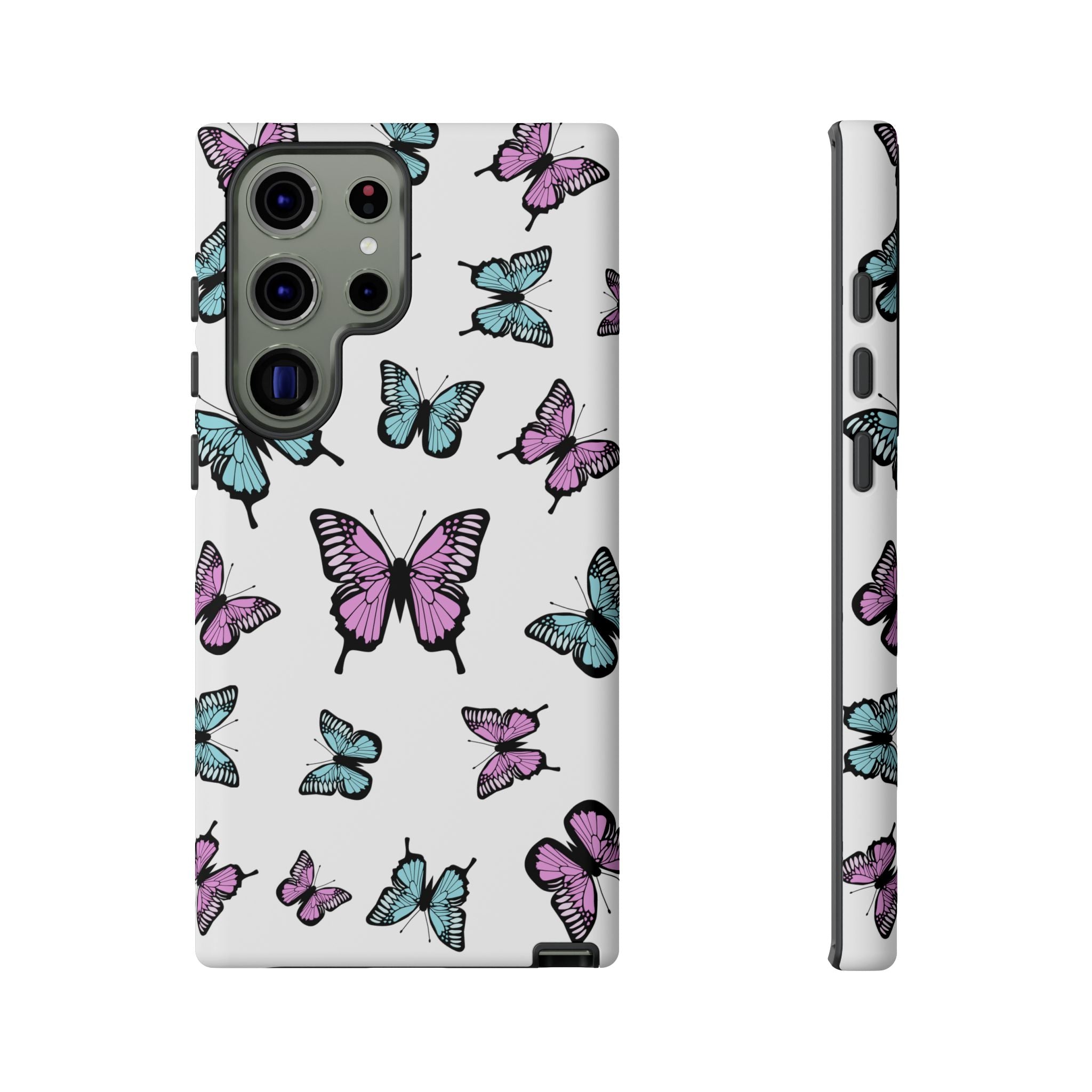 Butterfly Pattern White Background Phone Cases, Protective Cover, Strong Cases, Impact Resistant, Floral Design, Unique Gifts