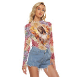 Floral Jesus Mesh Long Sleeve – Sheer Artistic Top with Spiritual Artwork