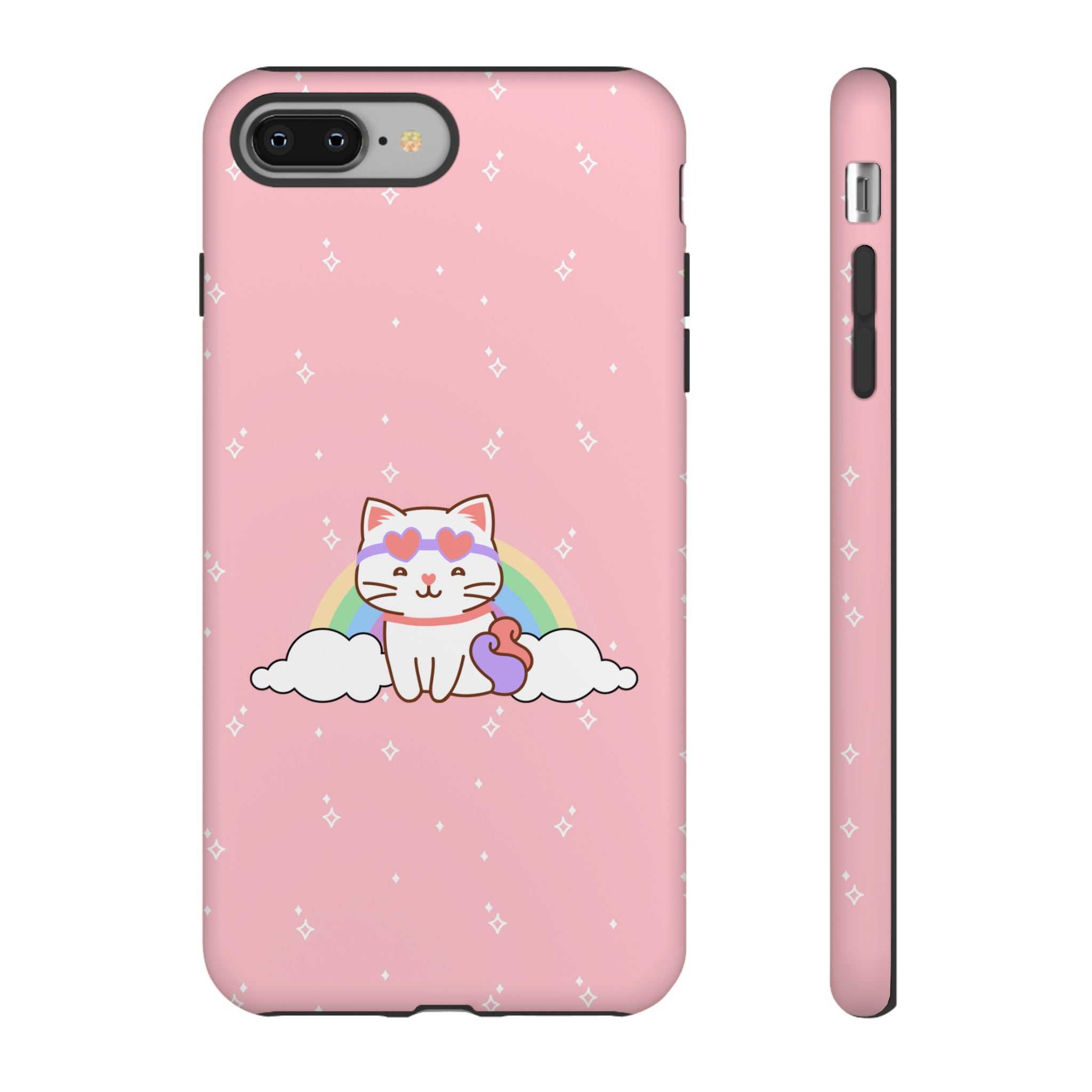 Kawaii Cat Rainbow Tough Cases, Cute Kitty Phone Cover, Protective Phone Case, Adorable Cat Lover Gift, Fun Rainbow Cat Phone Accessories