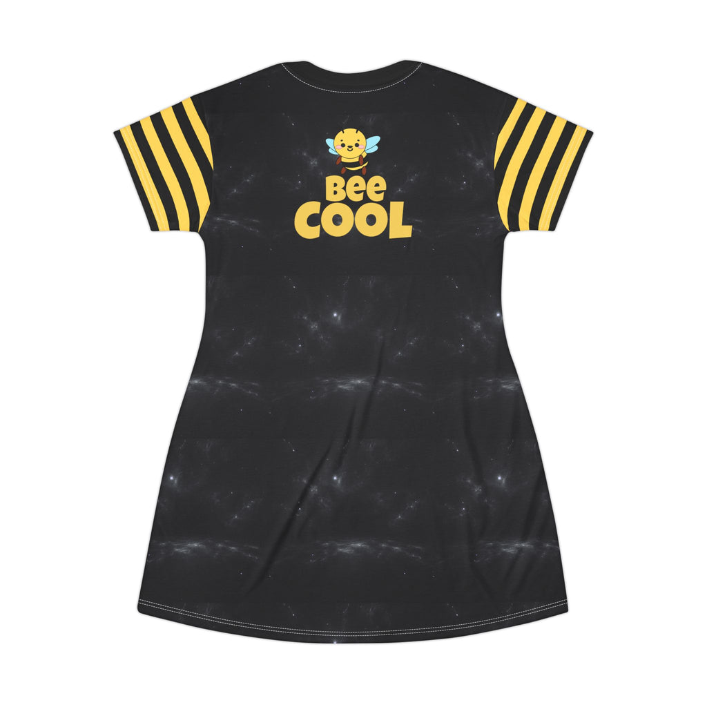 Kawaii Bee Cool T-Shirt Dress, Bee Lover Mini Dress, Cute Cartoon Graphic Tee Dress, Summer Outfit Women's Clothing, Animal Print Shift