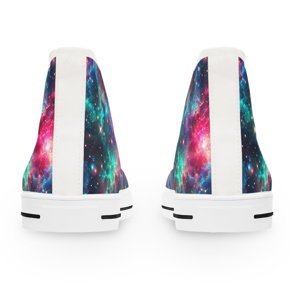 Neon Space High Top Sneakers, Galaxy Print Shoes, Outer Space Sneaker, Women's Fashion Footwear, Trendy Astro Sneaks