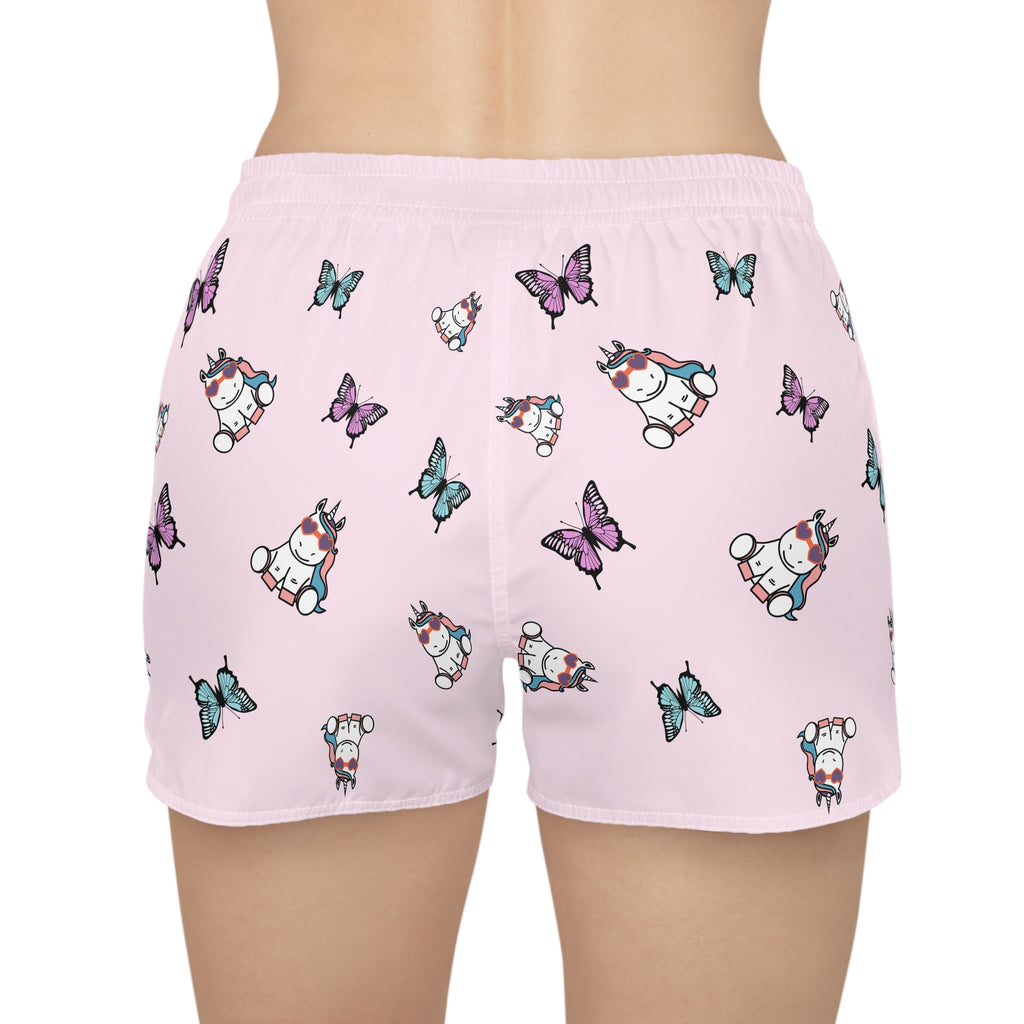 Kawaii Unicorn Shorts for Women, Cute Butterfly Pink Lounge Shorts, Comfy Pajama Bottoms, Casual Summer Beachwear, Fun Sleepwear