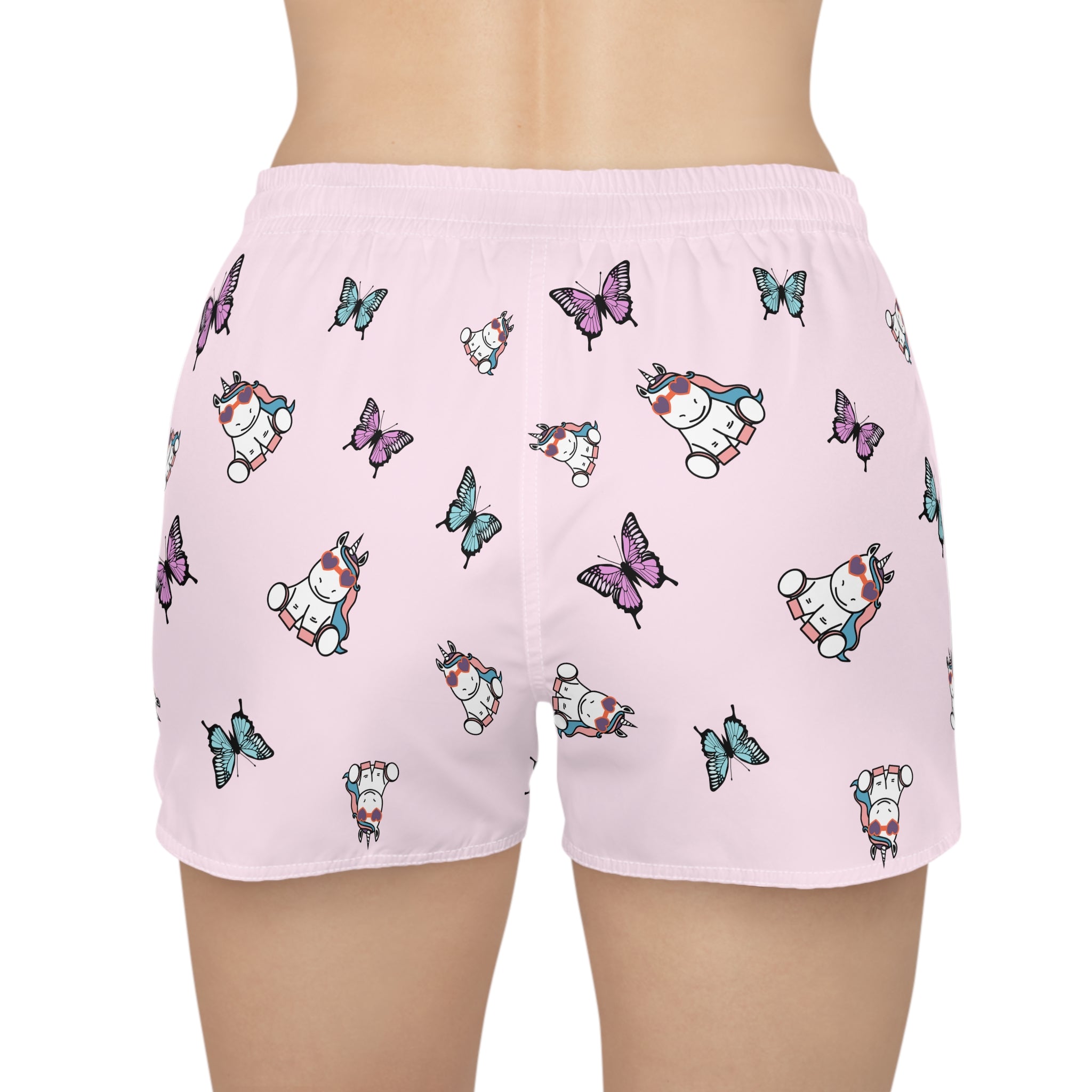 Kawaii Unicorn Shorts for Women, Cute Butterfly Pink Lounge Shorts, Comfy Pajama Bottoms, Casual Summer Beachwear, Fun Sleepwear