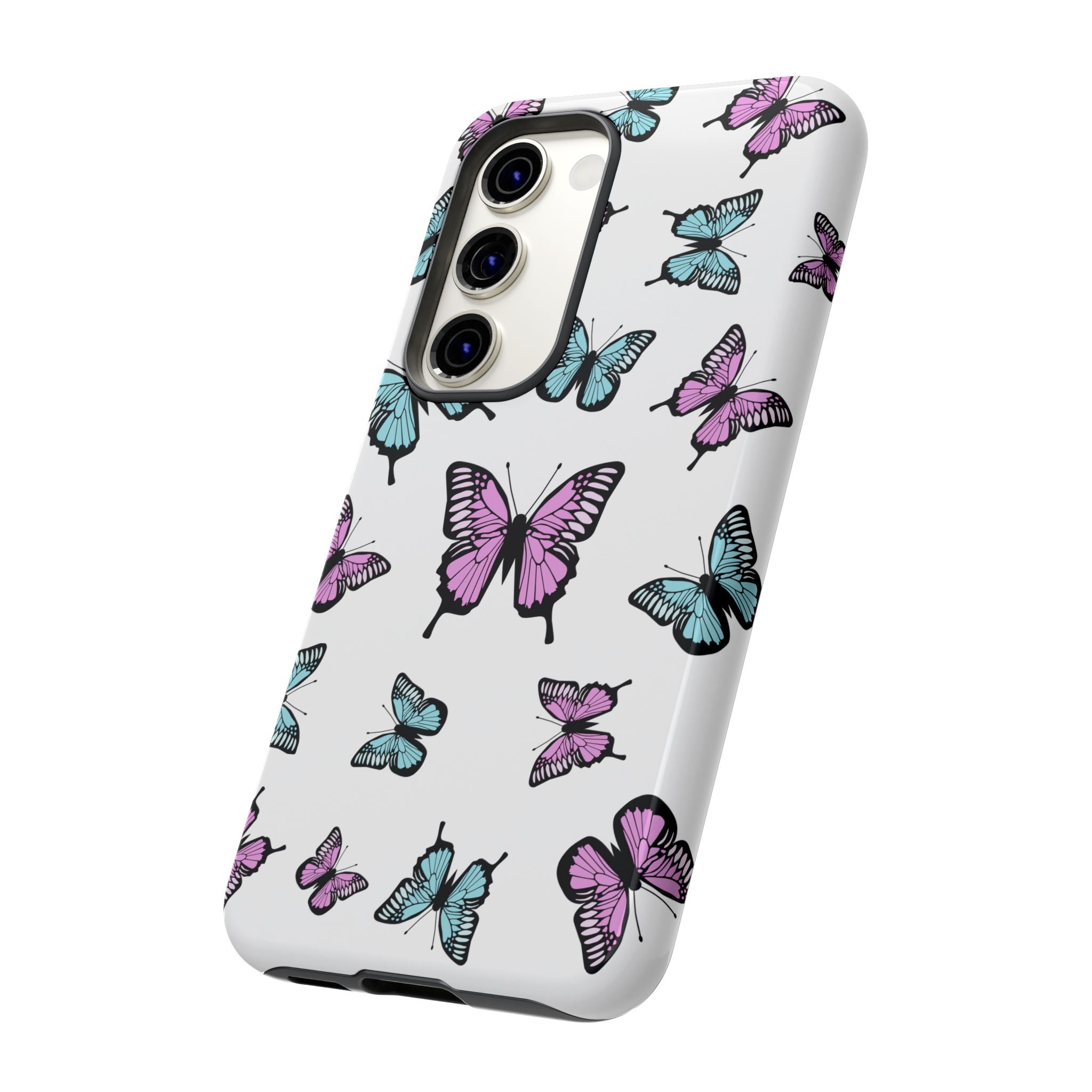 Butterfly Pattern White Background Phone Cases, Protective Cover, Strong Cases, Impact Resistant, Floral Design, Unique Gifts