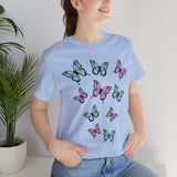 Butterflies Jersey Tee, Short Sleeve Unisex T-Shirt, Butterfly Print Shirt, Nature Lover Gift, Graphic Tee for Men and Women, Summer Top