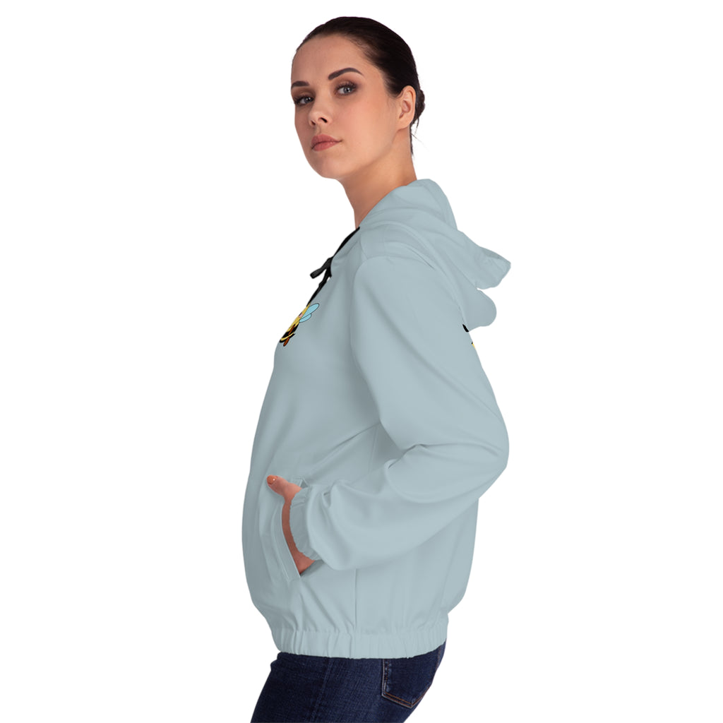 Kawaii Bee Full-Zip Hoodie, Women's Jacket, Cute Animal Sweatshirt, Bee Lover Gift, Zip-Up Hooded Jacket