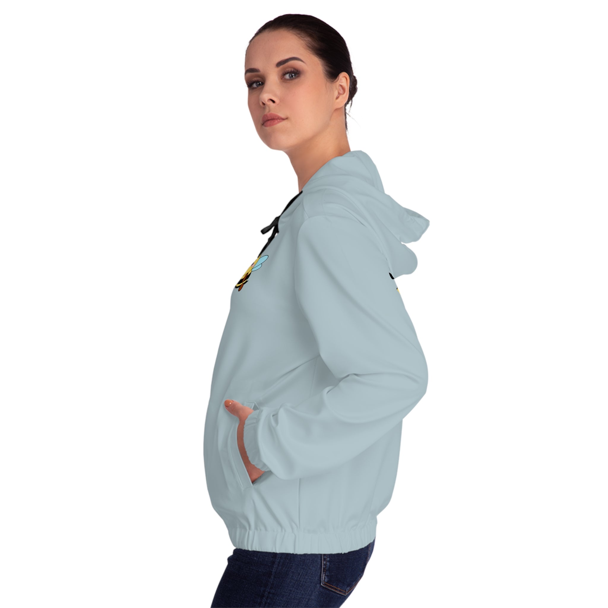 Kawaii Bee Full-Zip Hoodie, Women's Jacket, Cute Animal Sweatshirt, Bee Lover Gift, Zip-Up Hooded Jacket