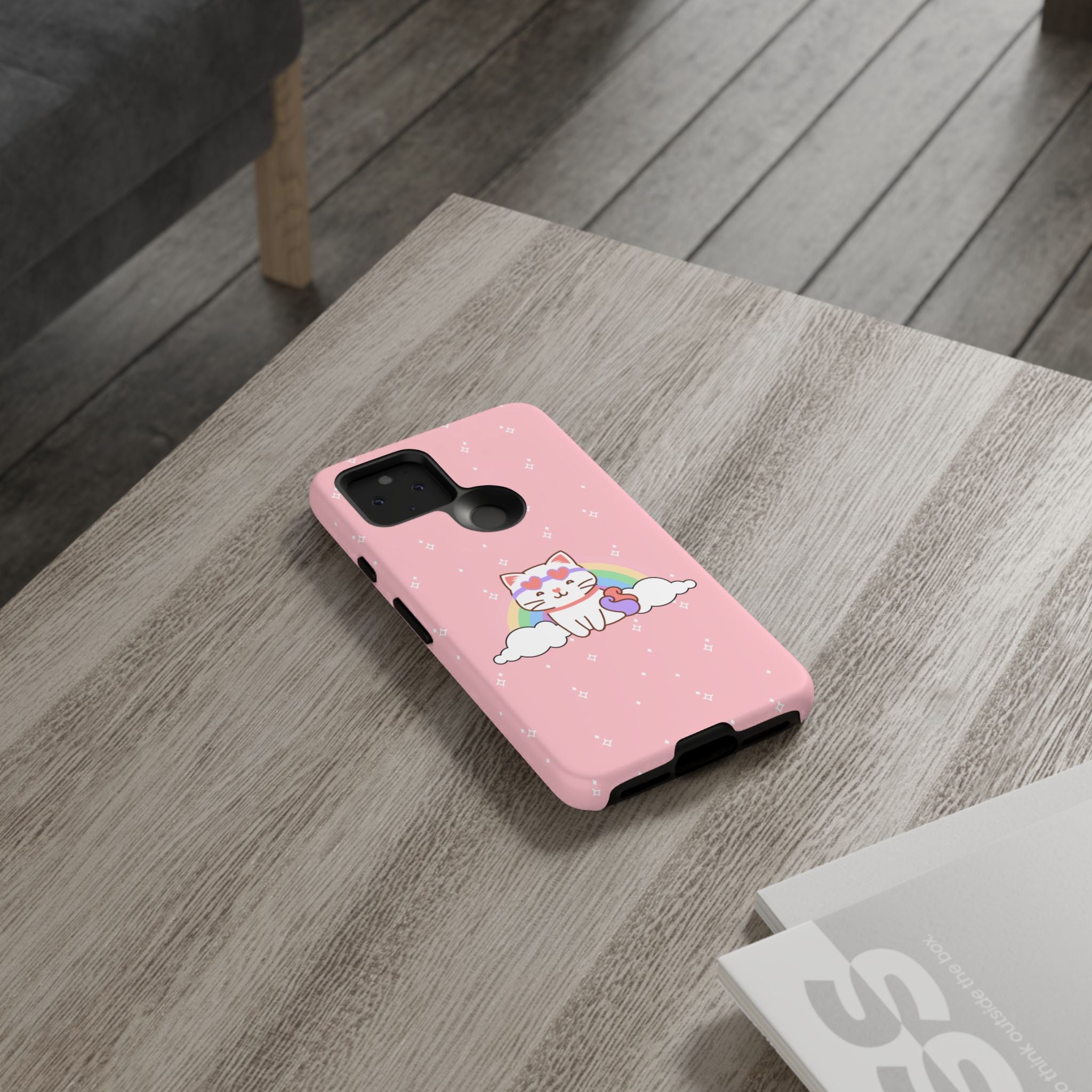 Kawaii Cat Rainbow Tough Cases, Cute Kitty Phone Cover, Protective Phone Case, Adorable Cat Lover Gift, Fun Rainbow Cat Phone Accessories