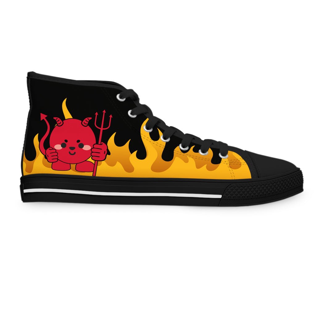 Devil Flame Women's High Top Sneakers - Red Gothic Shoes - Spiked Sneakers
