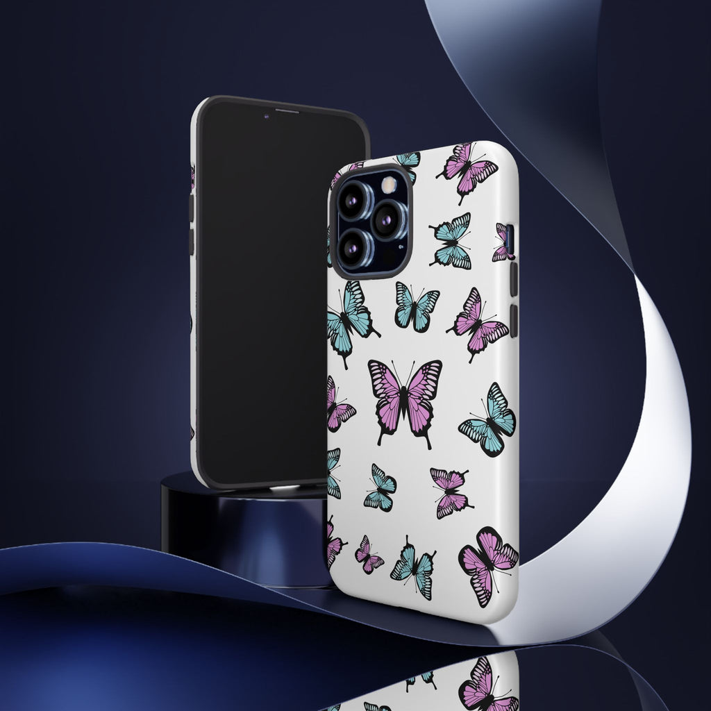 Butterfly Pattern White Background Phone Cases, Protective Cover, Strong Cases, Impact Resistant, Floral Design, Unique Gifts