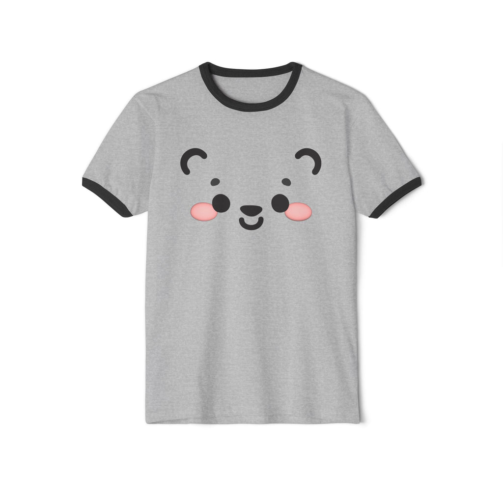 Kawaii Bear Face Cotton Ringer T-Shirt | Blush Bear Ringer Tee