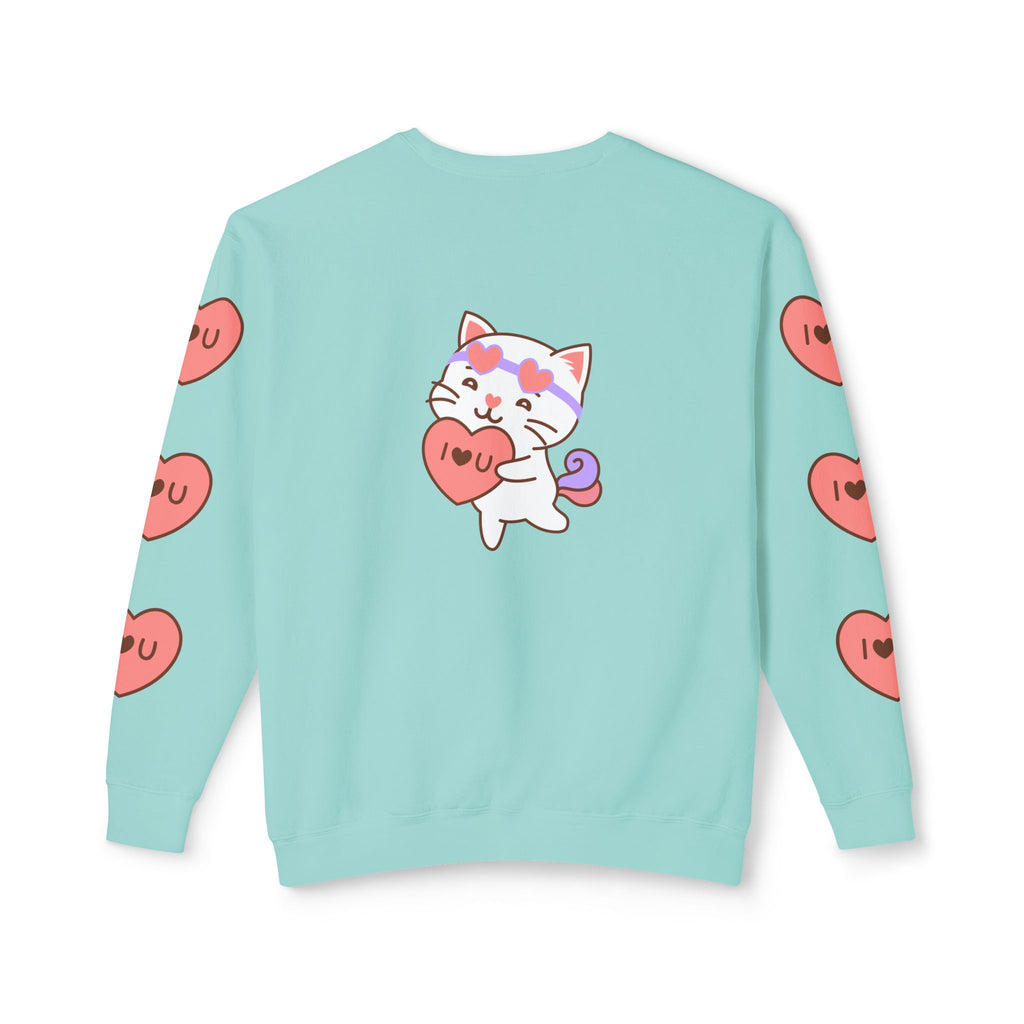 Cupido Cat Rainbow Sweatshirt, Lightweight Crewneck Jumper, Heart Love Gift, I Love You Clothing
