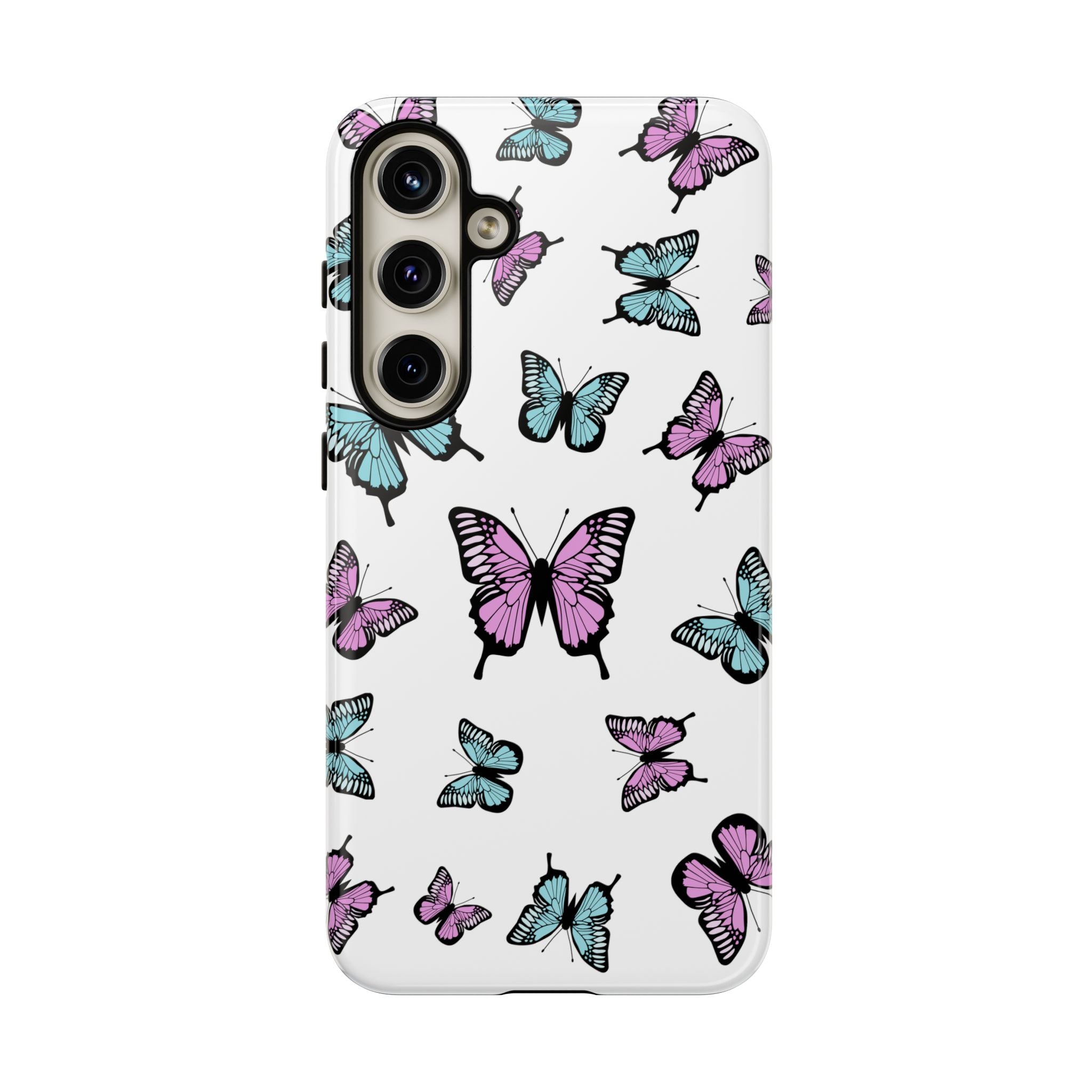Butterfly Pattern White Background Phone Cases, Protective Cover, Strong Cases, Impact Resistant, Floral Design, Unique Gifts