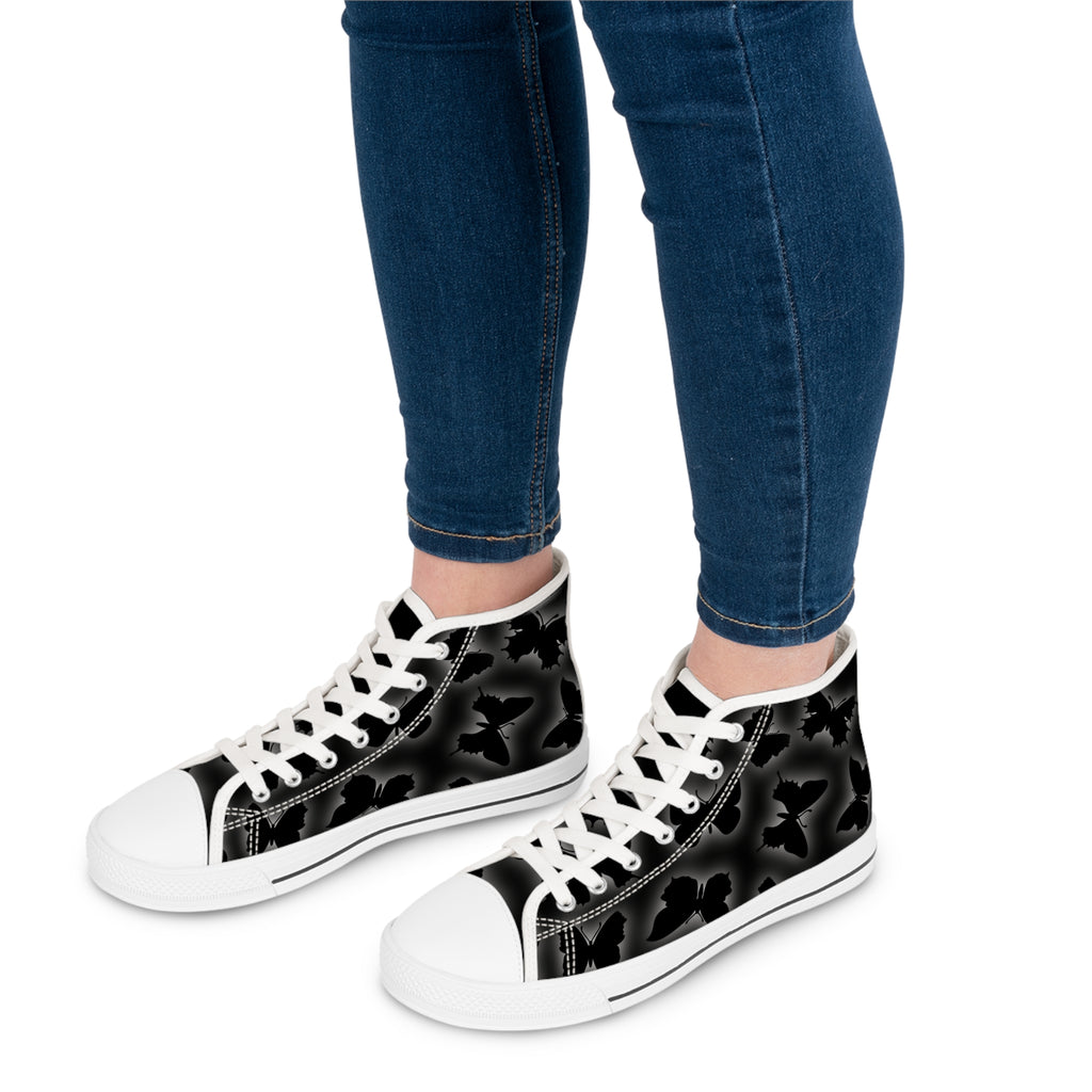 Glowing Butterflies High Top Sneakers, Women's Fashion Shoes, Unique Printed Sneakers, Trendy Footwear for Her, Butterfly Lover Gift