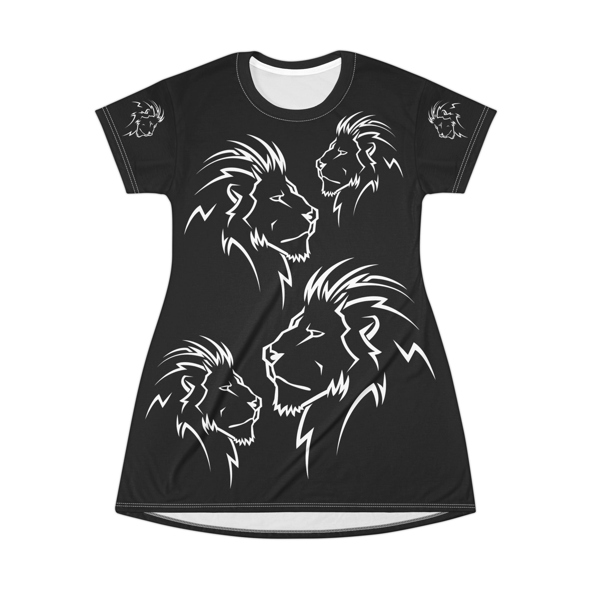Lion Silhouettes T-Shirt Dress for Animal Lovers, Cute Graphic Tee Dress, Wildlife Print Mini Dress, Jungle Theme Clothing, Casual Summer