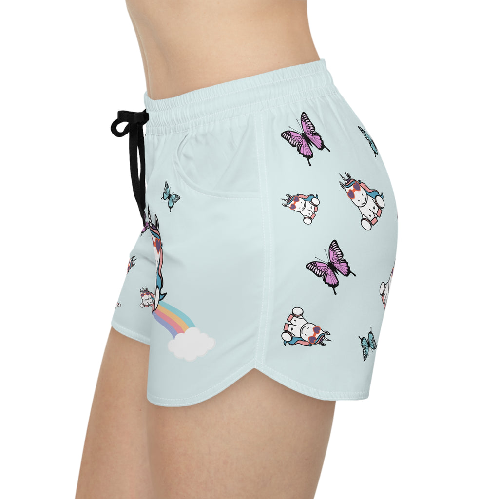 Kawaii Unicorn Shorts, Women's Lounge Wear, Cute Women's Sleepwear, Magical Pajama Bottoms, Blue Casual Shorts for Her