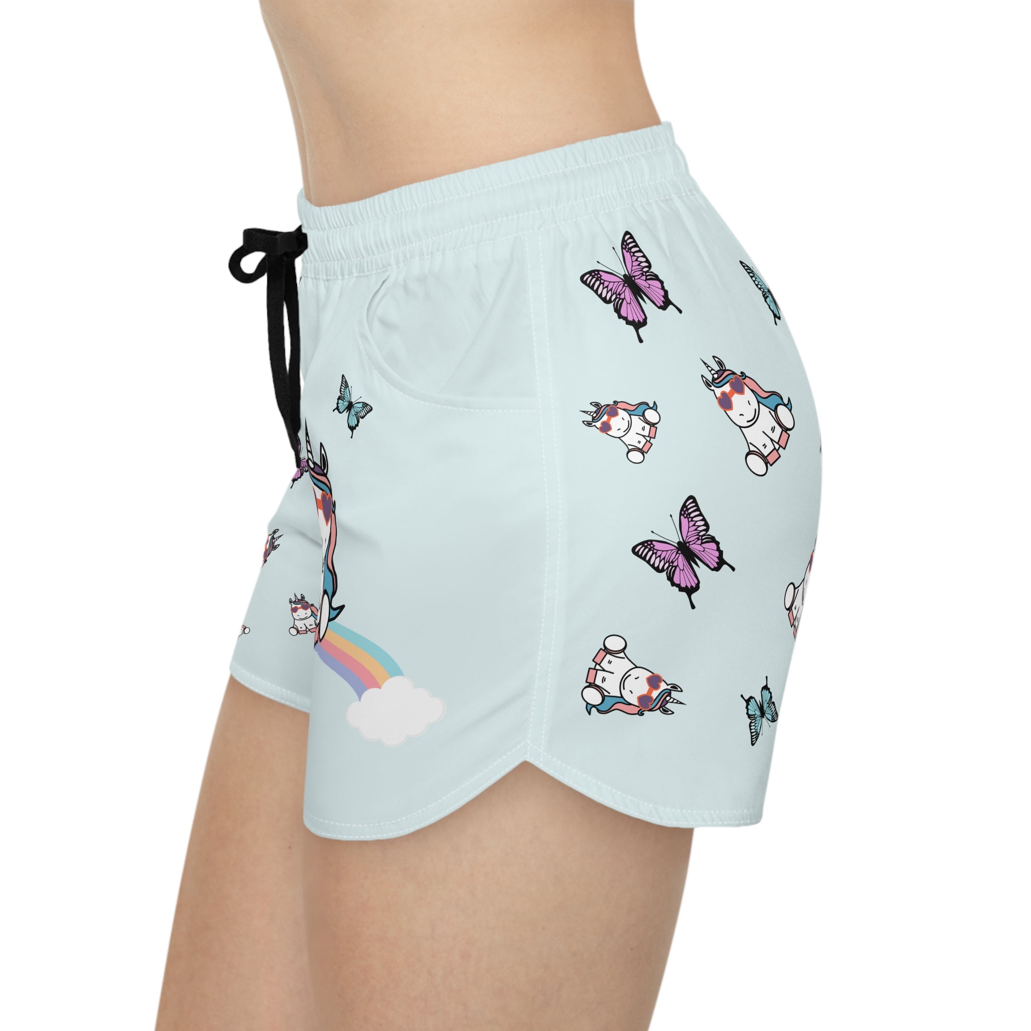Kawaii Unicorn Shorts, Women's Lounge Wear, Cute Women's Sleepwear, Magical Pajama Bottoms, Blue Casual Shorts for Her