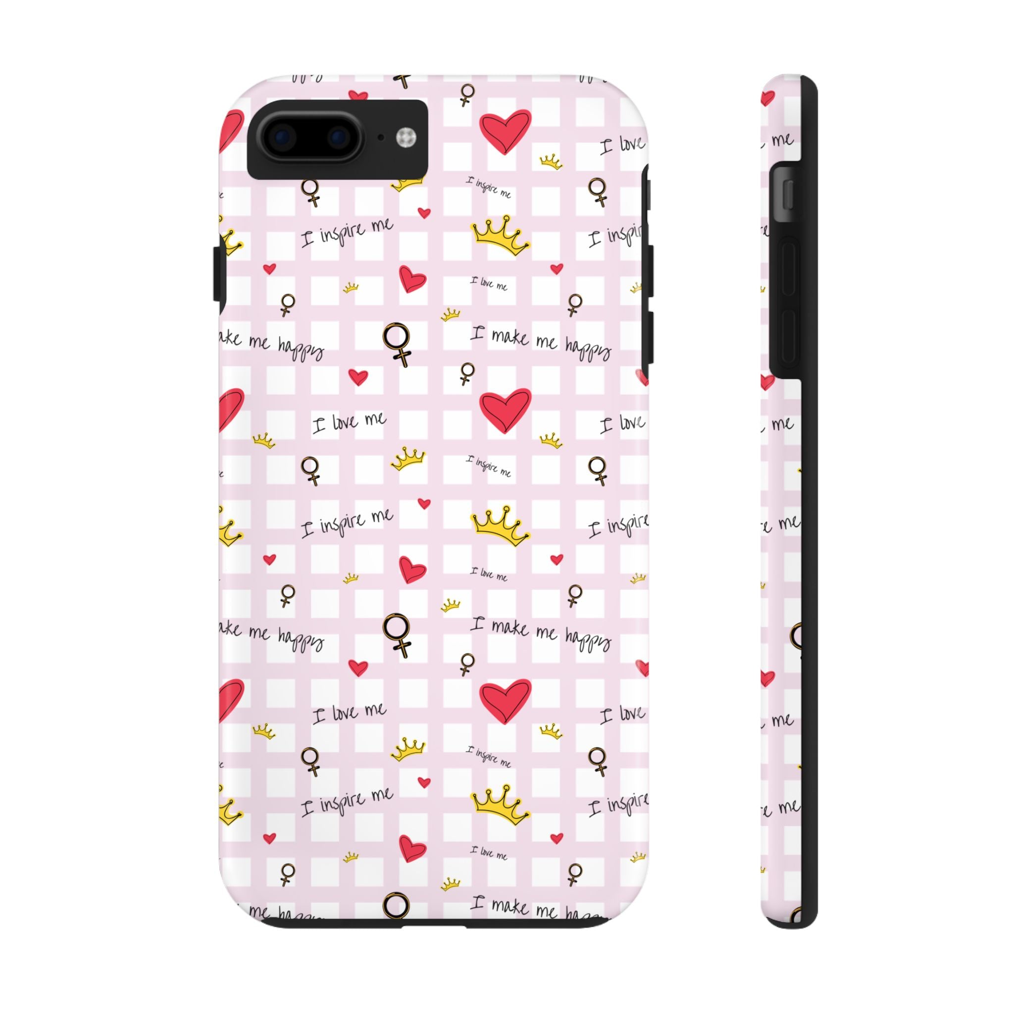 Cozy Hearts & Crowns Phone Case, Heart Design Protective Phone Cover, Crown Pattern Tough Case, Girly Phone Accessories, Valentine's Day