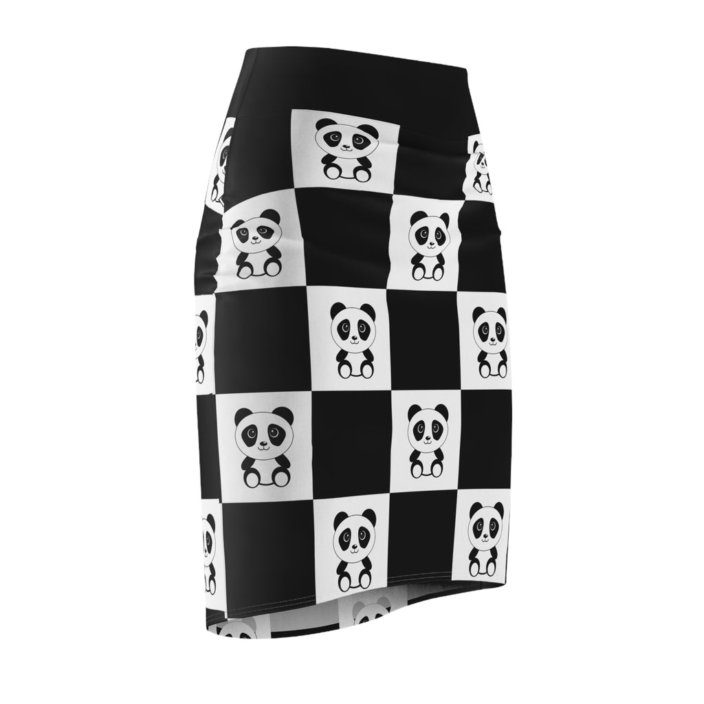 Chessboard with Cute Panda Women's Pencil Skirt, Chess Lover Outfit, Panda Lover Gift, Women's Fashion, Cute Animal Print Skirt