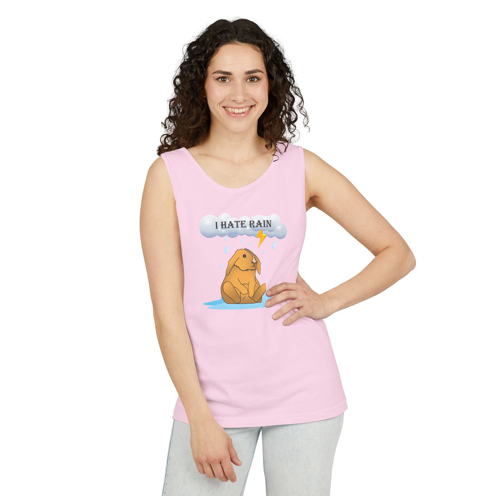 I Hate Rain Rabbit Tank Top, Sleeveless Tee, Summer Shirt, Funny Graphic Top, Rabbit Lover Gift