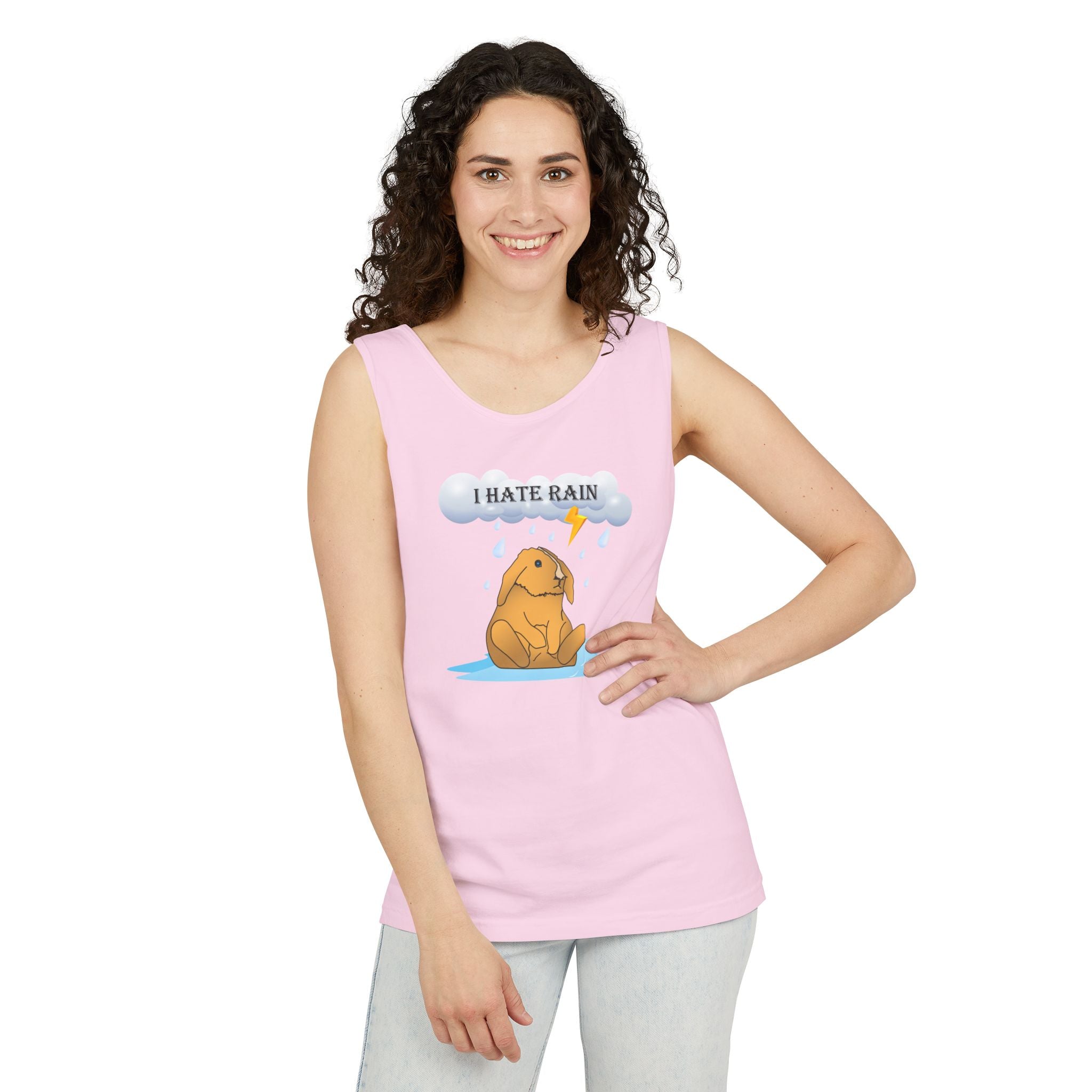 I Hate Rain Rabbit Tank Top, Sleeveless Tee, Summer Shirt, Funny Graphic Top, Rabbit Lover Gift