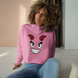 Demon Face Crop Hoodie - Gothic Devil Graphic Pullover Sweatshirt