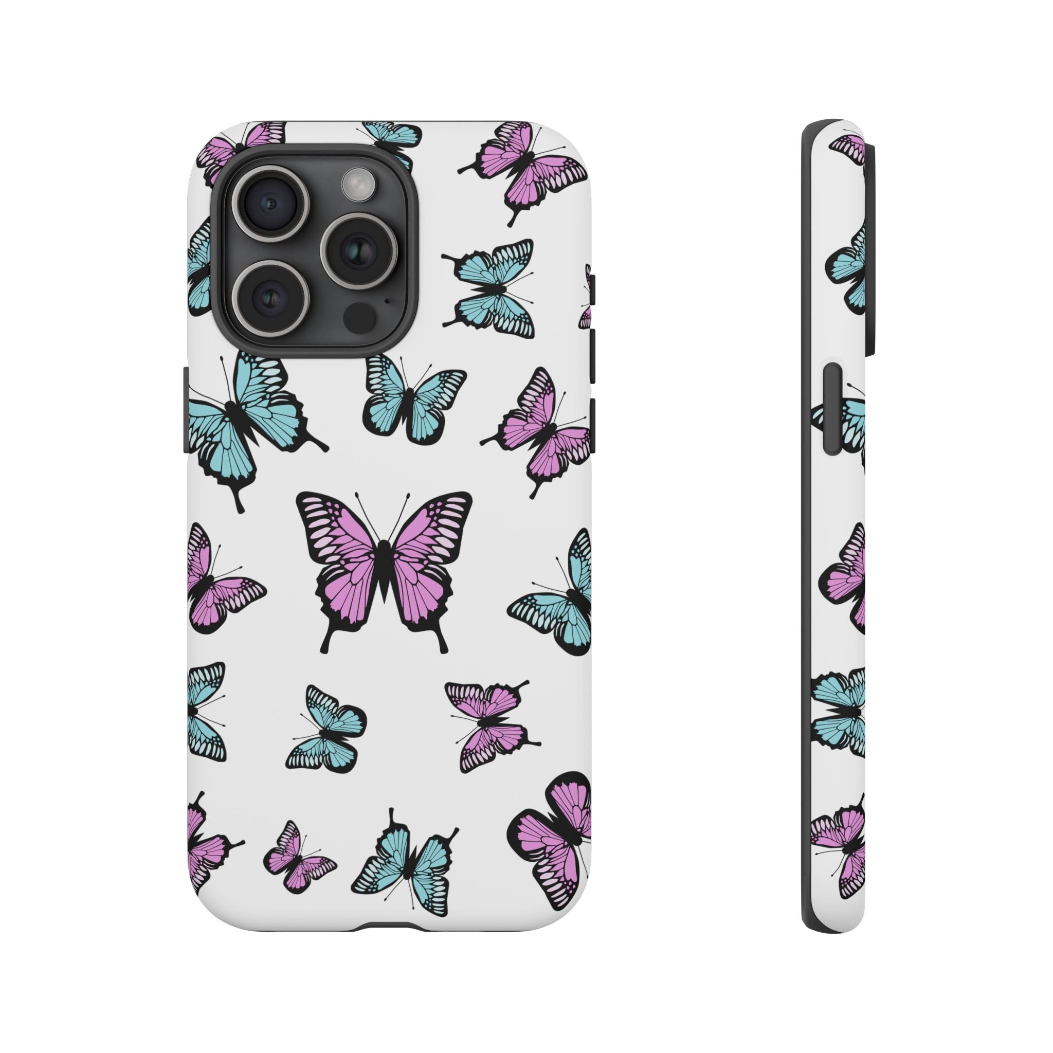 Butterfly Pattern White Background Phone Cases, Protective Cover, Strong Cases, Impact Resistant, Floral Design, Unique Gifts