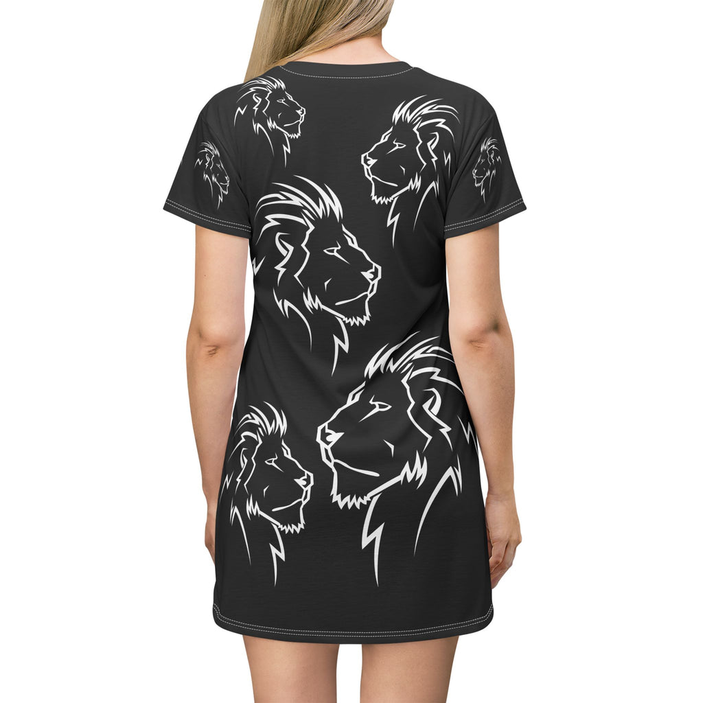 Lion Silhouettes T-Shirt Dress for Animal Lovers, Cute Graphic Tee Dress, Wildlife Print Mini Dress, Jungle Theme Clothing, Casual Summer