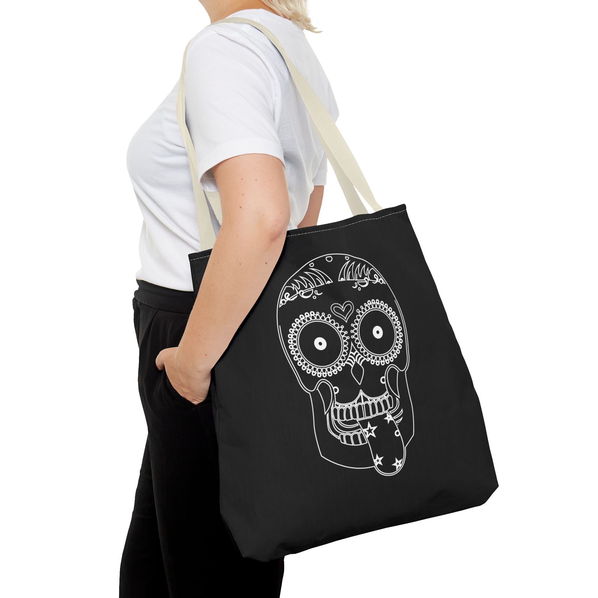 Gothic Skull Tote Bag, Halloween Bag, Spooky Shoulder Bag, Skull and Spider Grocery Tote, Gothic Handbag, Creepy Skull Purse