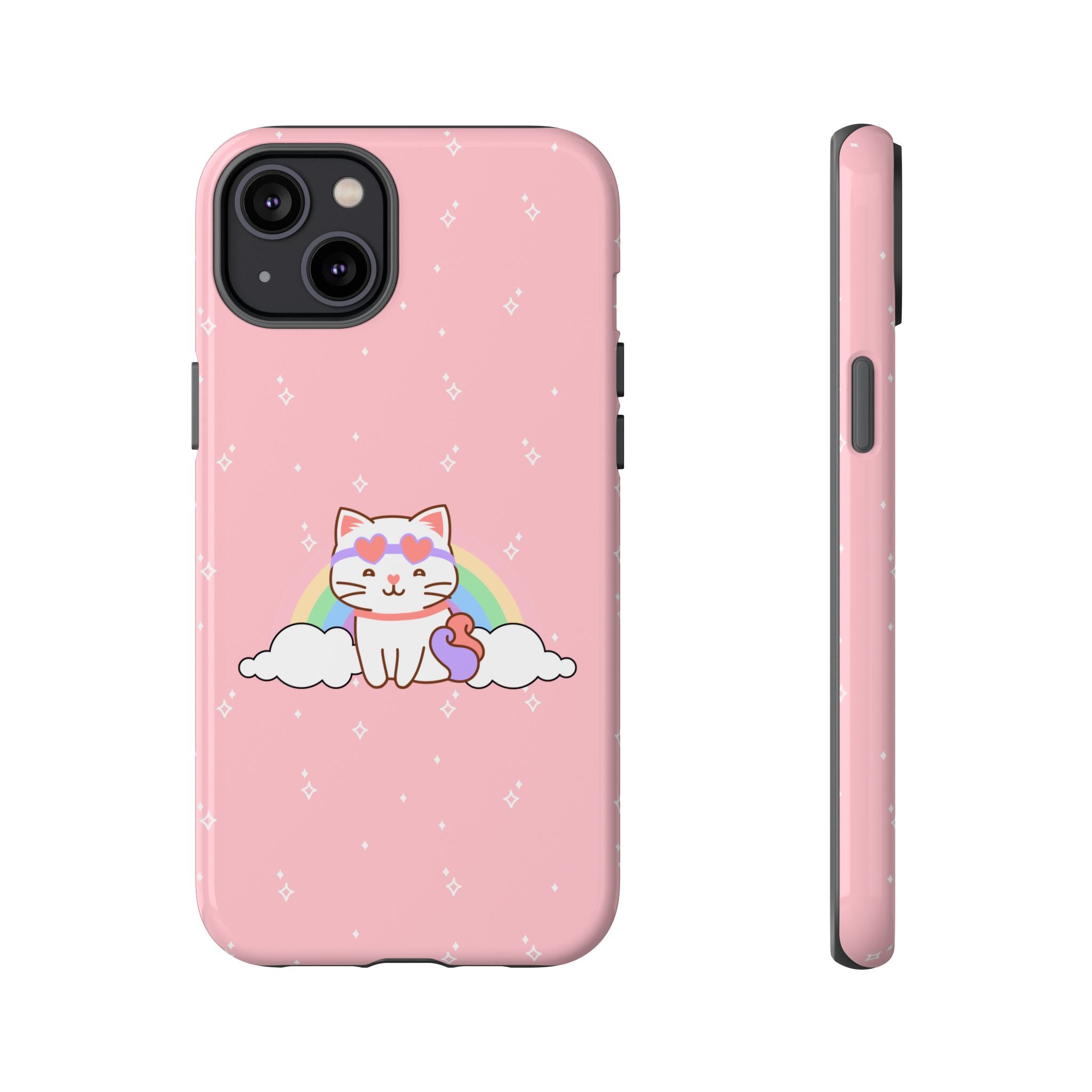 Kawaii Cat Rainbow Tough Cases, Cute Kitty Phone Cover, Protective Phone Case, Adorable Cat Lover Gift, Fun Rainbow Cat Phone Accessories