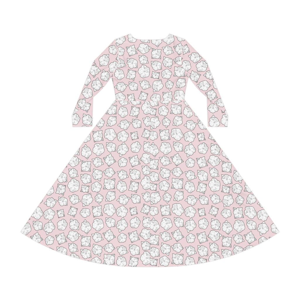 Poppy Pattern Pink Dance Dress, Ballet Costume, Women's Performance Dress, Floral Long Sleeve Leotard, Dance Recital Outfit