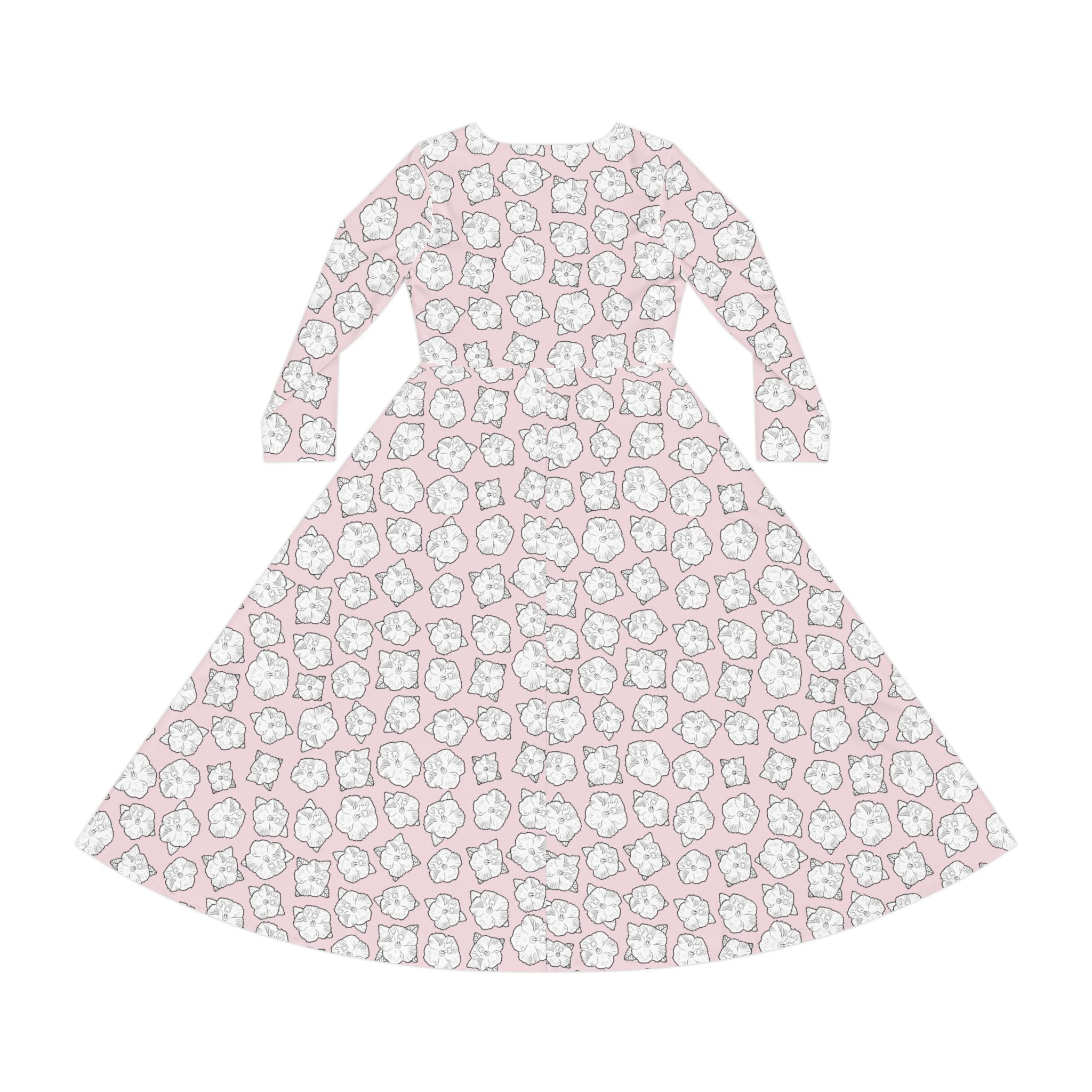 Poppy Pattern Pink Dance Dress, Ballet Costume, Women's Performance Dress, Floral Long Sleeve Leotard, Dance Recital Outfit