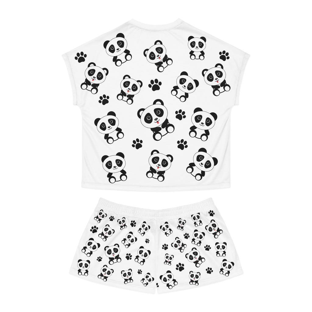 Cute Panda Pajama Set, Women's PJ Set with Kawaii Pandas, Panda Footprints, Matching Sleepwear, Loungewear, Gift for Her