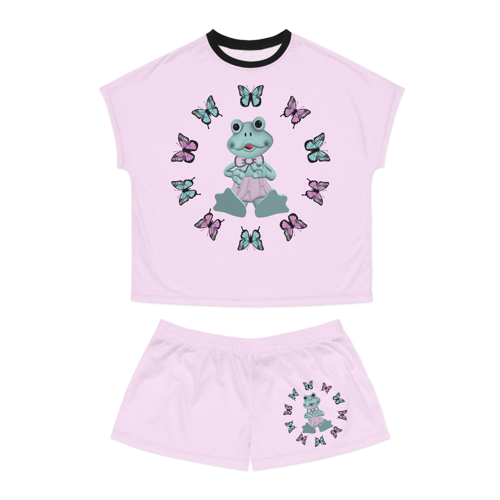 Women's Pajama Set, Pastel Frog Lady Short PJs, Cute Loungewear, Fun Frog Lover Gift, Sleepwear Set
