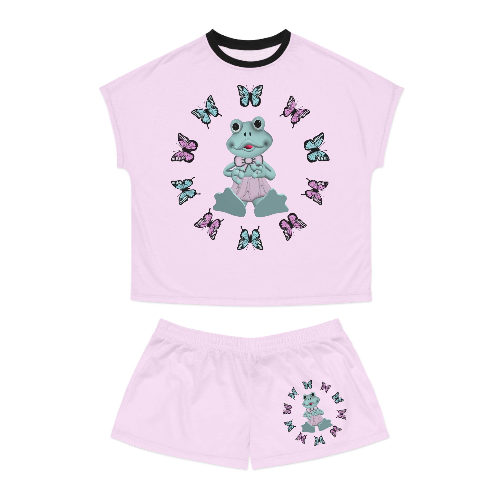 Women's Pajama Set, Pastel Frog Lady Short PJs, Cute Loungewear, Fun Frog Lover Gift, Sleepwear Set