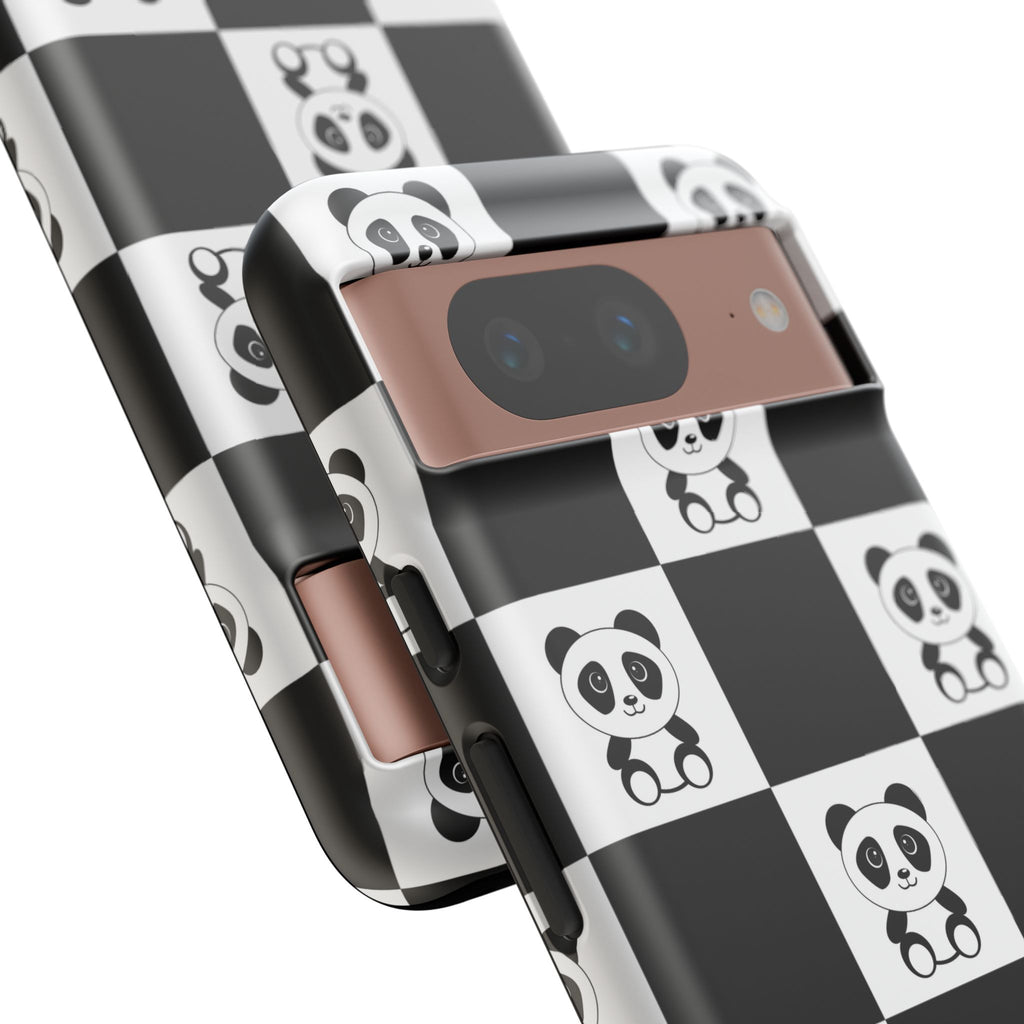 Panda Chessboard Tough Cases, Cute Panda Phone Covers, Chess Pattern iPhone Case, Board Games Phone Accessories, Animal Lover Tech