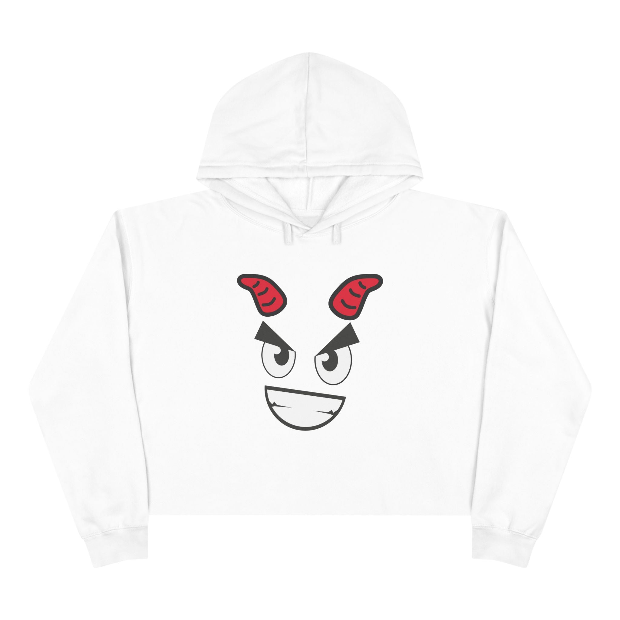 Demon Face Crop Hoodie - Gothic Devil Graphic Pullover Sweatshirt