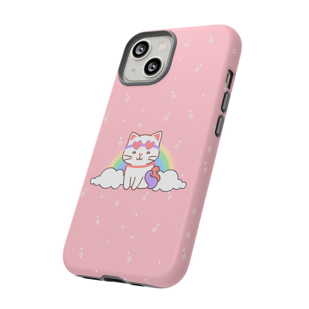 Kawaii Cat Rainbow Tough Cases, Cute Kitty Phone Cover, Protective Phone Case, Adorable Cat Lover Gift, Fun Rainbow Cat Phone Accessories