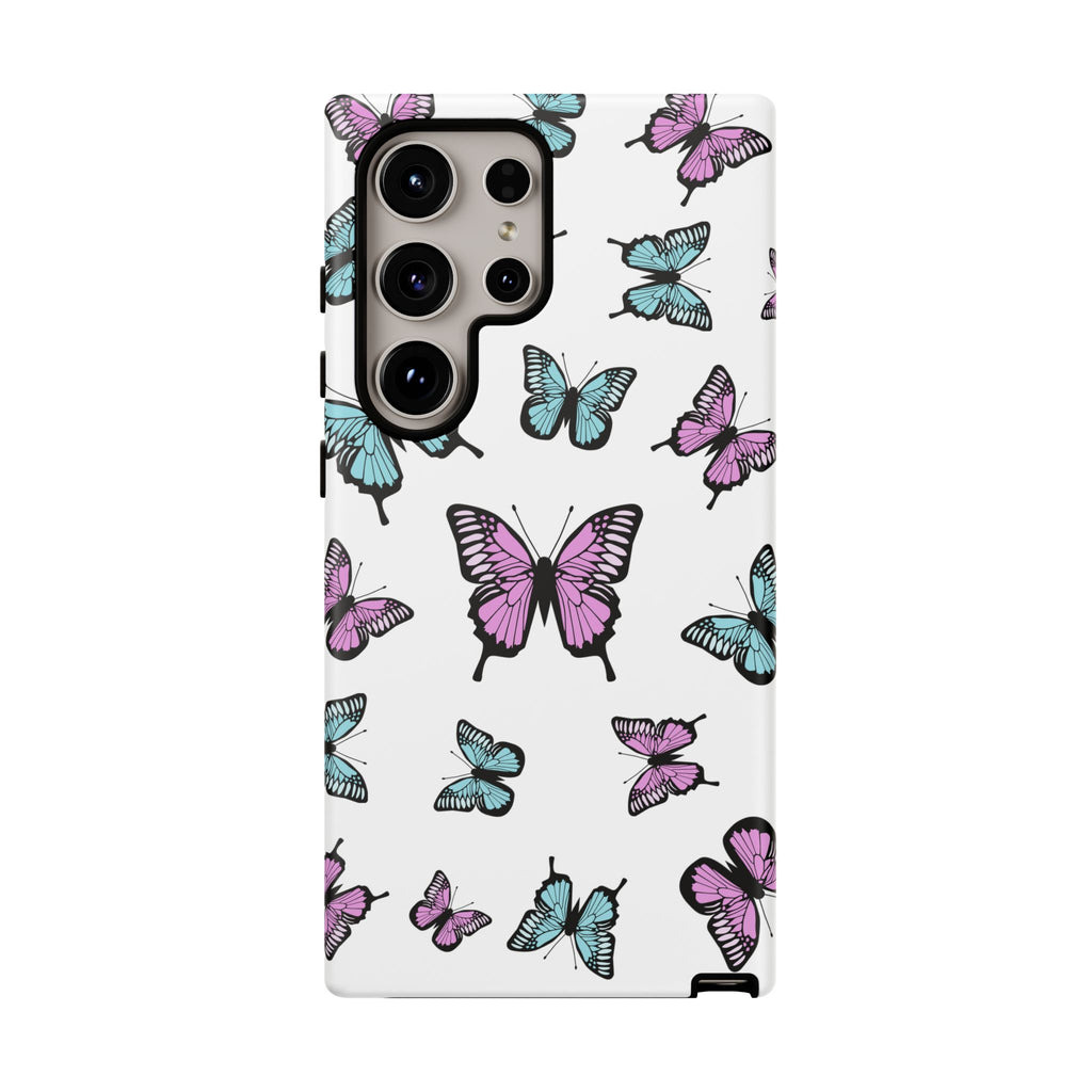 Butterfly Pattern White Background Phone Cases, Protective Cover, Strong Cases, Impact Resistant, Floral Design, Unique Gifts