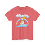 Crazy duck in rainy weather with rainbows and lightning Heavy Cotton Tee