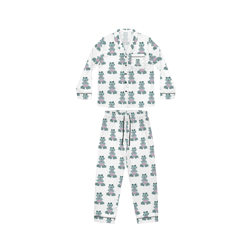 Pastel Cute Lady Frog Satin Pajamas - Women's Sleepwear Set, PJs, Soft Lounge Wear, Nightwear, Comfy PJ Set