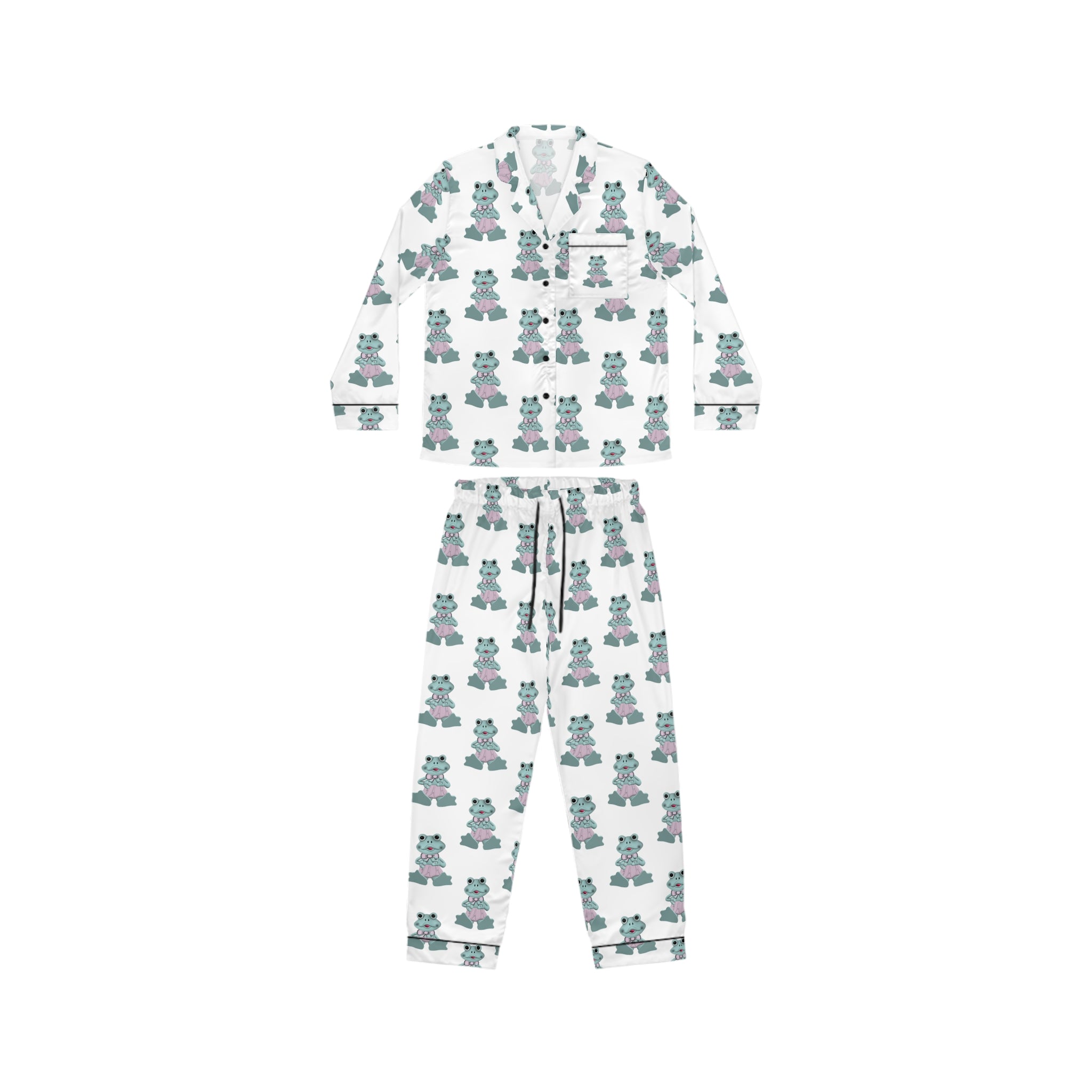Pastel Cute Lady Frog Satin Pajamas - Women's Sleepwear Set, PJs, Soft Lounge Wear, Nightwear, Comfy PJ Set