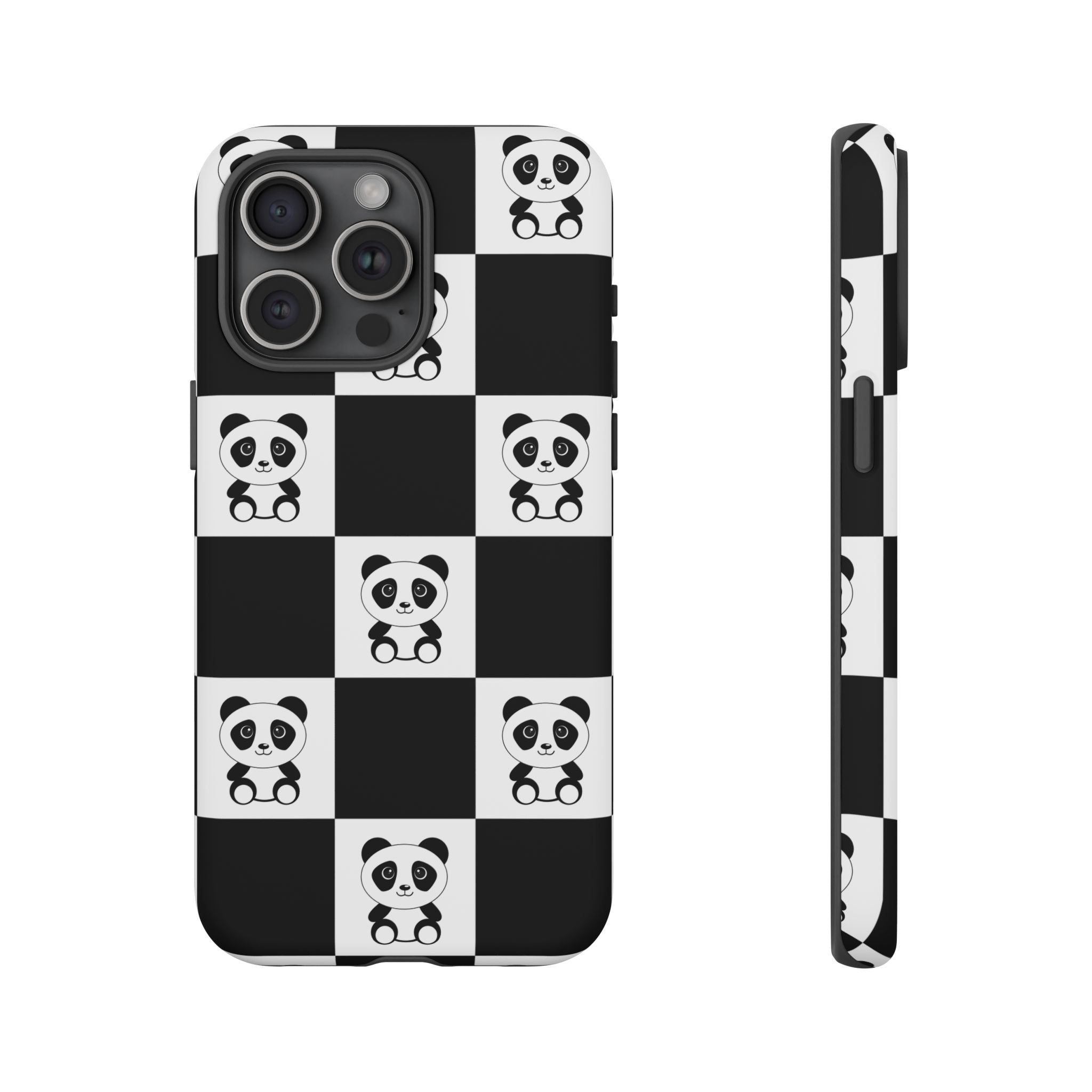 Panda Chessboard Tough Cases, Cute Panda Phone Covers, Chess Pattern iPhone Case, Board Games Phone Accessories, Animal Lover Tech