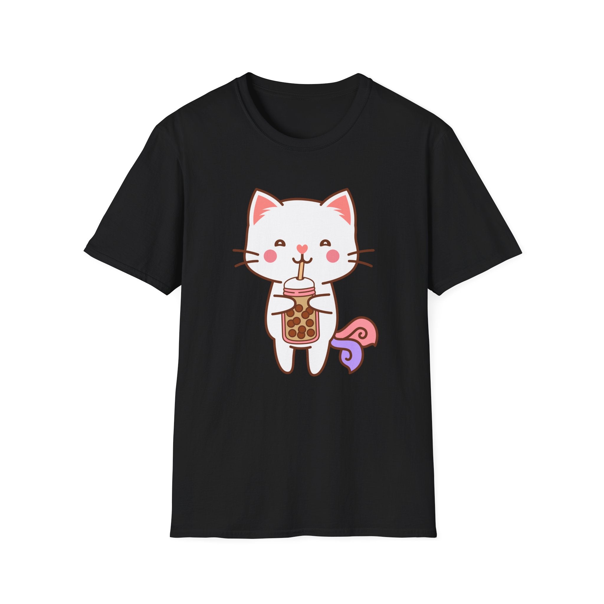 Cat Boba Tea Bubble Tea Anime Kawaii Neko Softstyle T-Shirt, Cute Japanese Kitty Drink Tee, Fun Cartoon Cat Lover Shirt, Trendy