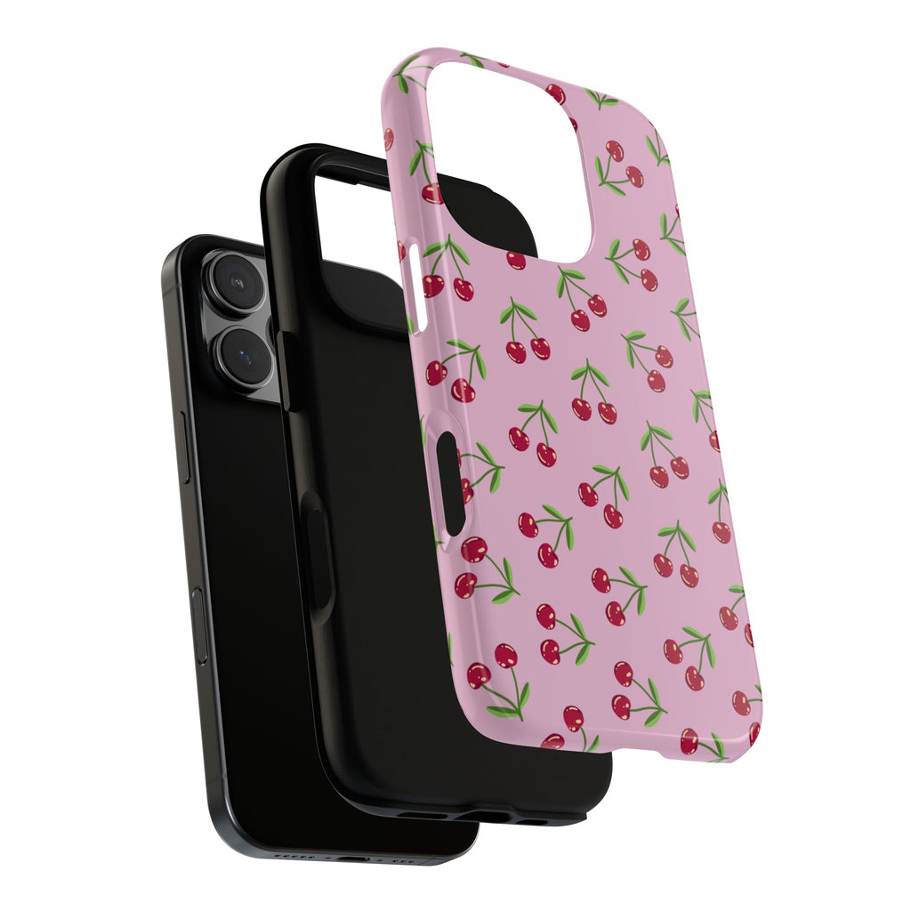 iPhone Cherry Pattern Phone Cases, Floral Tough Cover, Protective Smartphone Shell, Hard Case Gift for Her, Pretty Device Accessories