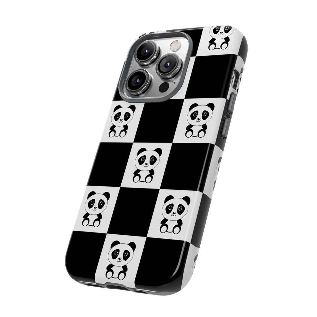Panda Chessboard Tough Cases, Cute Panda Phone Covers, Chess Pattern iPhone Case, Board Games Phone Accessories, Animal Lover Tech