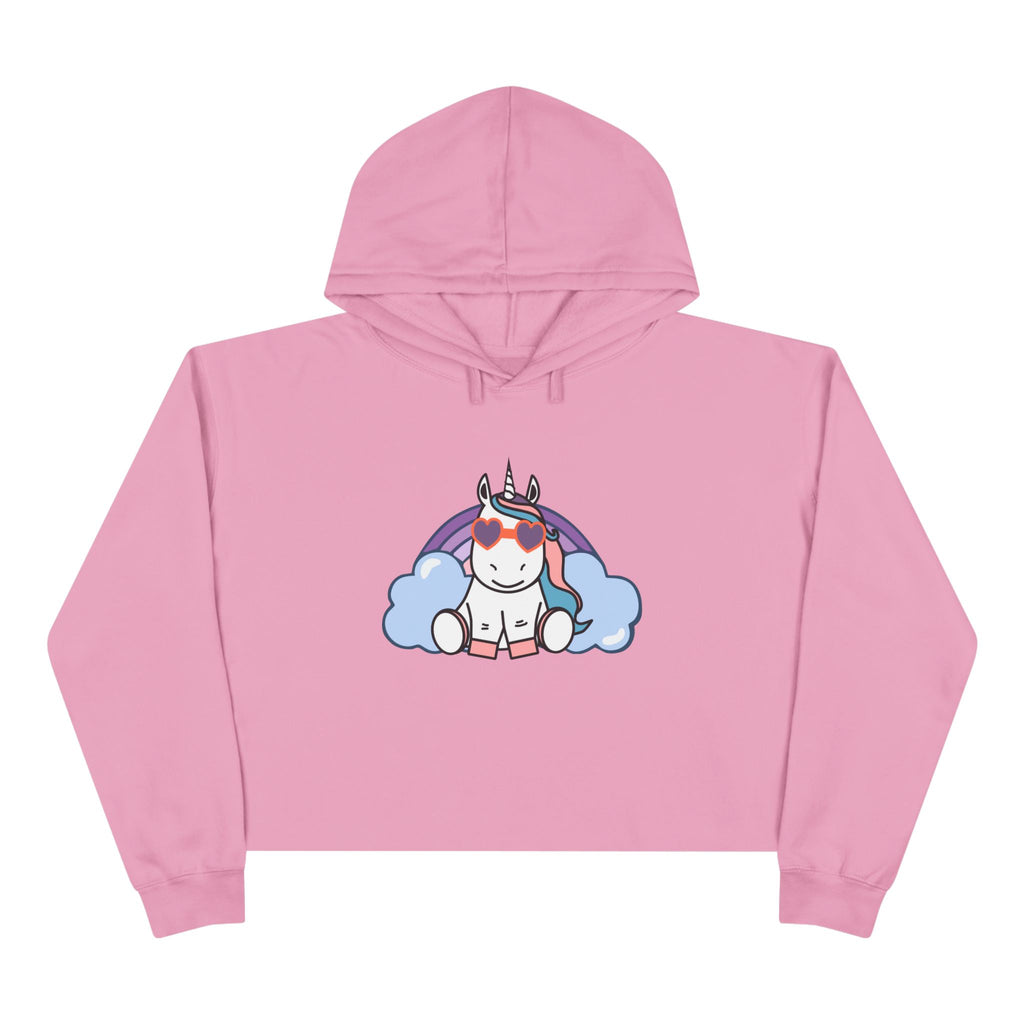 Unicorn with Rainbow Crop Hoodie - Magical Fantasy Lightweight Sweatshirt, Teens Girls Fashion Pullover, Colorful Trendy Jumper, Cute