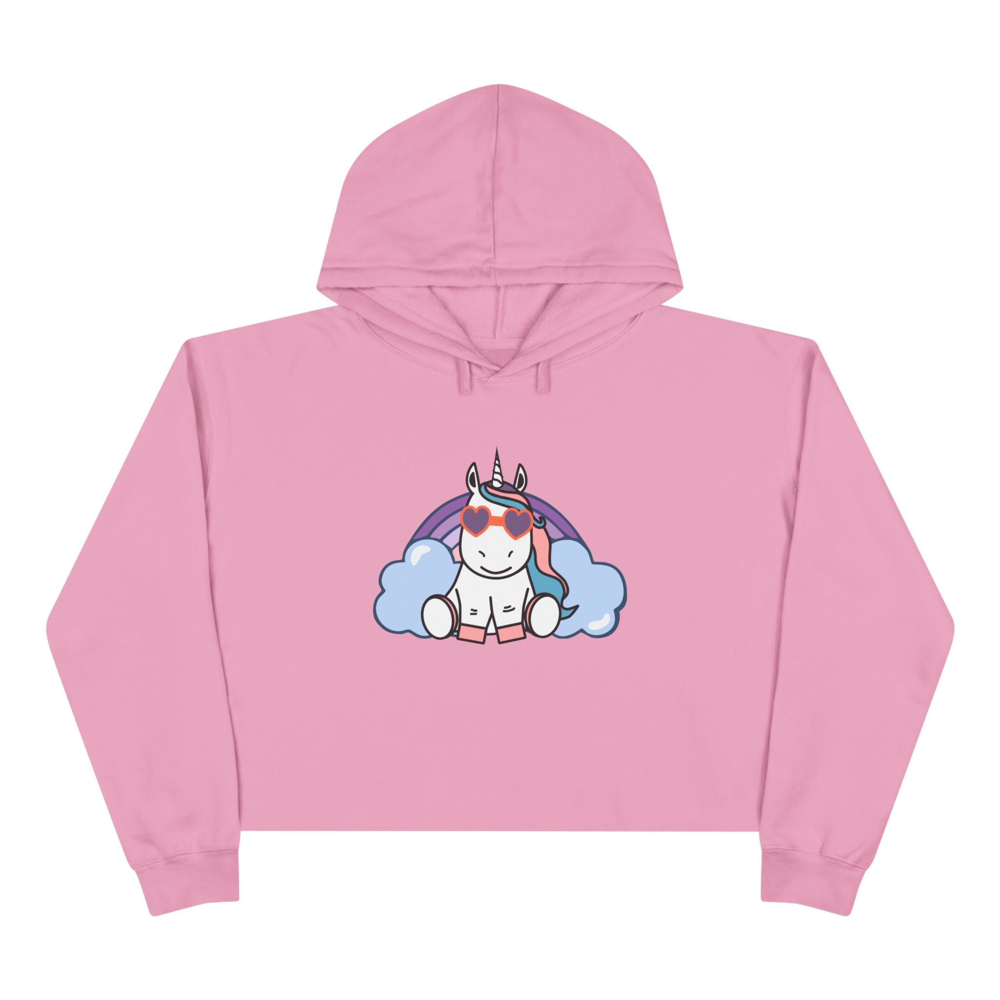 Unicorn with Rainbow Crop Hoodie - Magical Fantasy Lightweight Sweatshirt, Teens Girls Fashion Pullover, Colorful Trendy Jumper, Cute