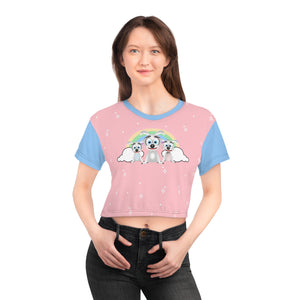 Kawaii Dogs and Rainbow Crop Tee for Dog Lovers, Cute Animals Shirt, Colorful Puppy Print Top, Women's Cropped T-Shirt, Graphic Tee for